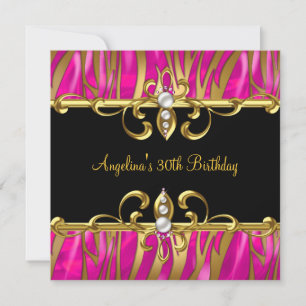Invitation Zebra Black Gold Pink Jewel 30e anniversaire fête