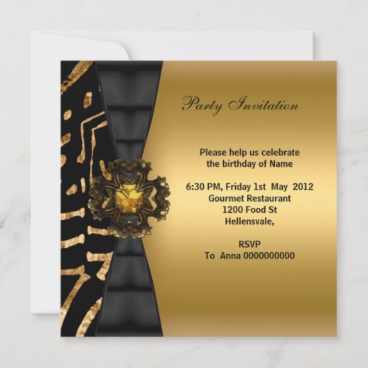 Invitation Zebra Black Gold Stripe 30e fête d'anniversaire (Dos)