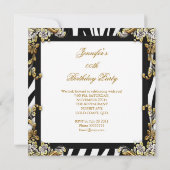 Invitation Zebra Black White Gold Photo Anniversaire (Dos)