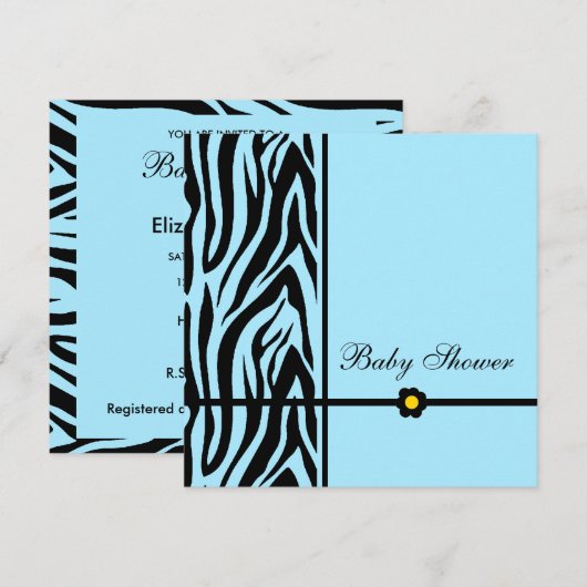 Invitation Zebra Blue Baby shower Boy (Devant / Derrière)