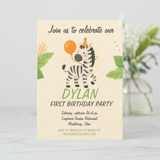 Invitation Zebra Cartoon Textured Stripes Pattern – Black & C (Debout devant)