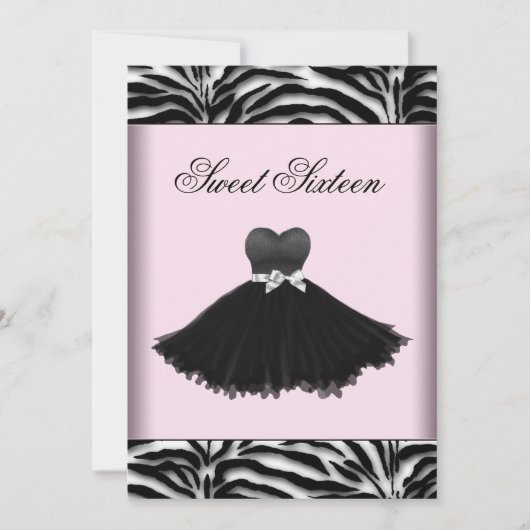 Invitation Zebra Chandelier rose Zebra Sweet sixteen Annivers (Devant)