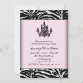 Invitation Zebra Chandelier rose Zebra Sweet sixteen Annivers (Dos)