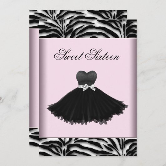 Invitation Zebra Chandelier rose Zebra Sweet sixteen Annivers (Devant / Derrière)