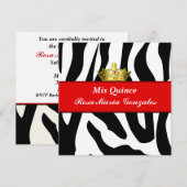 Invitation Zebra Crown Quinceañera (Devant / Derrière)