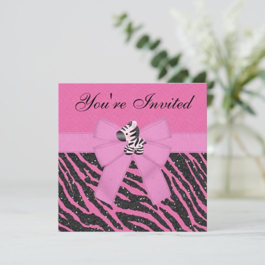 Invitation Zebra, Cupcakes Roses et Parties scintillant Poste (Debout devant)