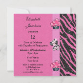 Invitation Zebra, Cupcakes Roses et Parties scintillant Poste (Dos)