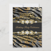 Invitation Zebra Damask Gold Black Foil Beige Elegant Party (Devant)