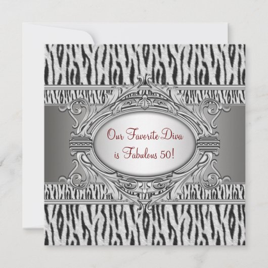 Invitation Zebra Diva Fabuleuse Fête d'anniversaire 50 ans po (Devant)