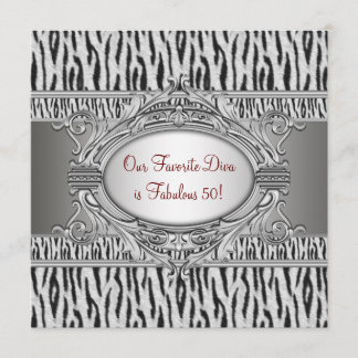 Invitation Zebra Diva Fabuleuse Fête d'anniversaire 50 ans po