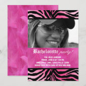 Invitation Zebra Feather Bachelorette Party rose (Devant / Derrière)