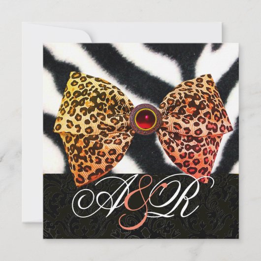 INVITATION ZEBRA FOUR, LEOPARD PEAU BOUTON, NOIR DAMASK MONOG (Devant)