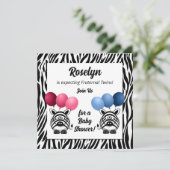 Invitation Zebra Fraternal Twins rose et Baby shower bleu (Debout devant)