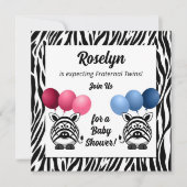Invitation Zebra Fraternal Twins rose et Baby shower bleu (Devant)