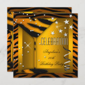 Invitation Zebra Glass Orange Gold Celebration Anniversaire (Devant / Derrière)