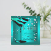 Invitation Zebra Glass Turquoise Blue Celebration Anniversair (Debout devant)