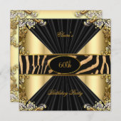 Invitation Zebra Gold Cream Leopard Black Anniversaire (Devant / Derrière)