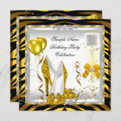 Invitation Zebra Gold Parties scintillant talons Jaune fête d (Devant / Derrière)