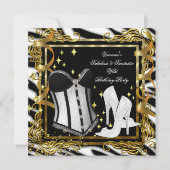 Invitation Zebra High Heel Gold Black Corset fête d'anniversa (Devant)