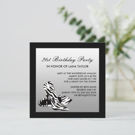 Invitation Zebra High Heels 21e fête d'anniversaire (Debout devant)