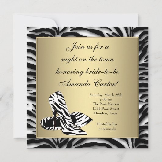 Invitation Zebra High Heels Bachelorette (Dos)