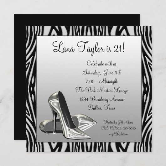 Invitation Zebra High Heures Fête d'anniversaire (Devant / Derrière)