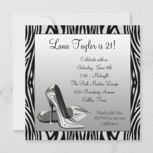 Invitation Zebra High Heures Fête d'anniversaire (Devant)