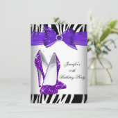 Invitation Zebra Hot Purple High Talon Noir fête d'anniversai (Debout devant)