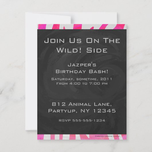 Invitation Zebra Hot rose et blanc avec Monogramme (Dos)