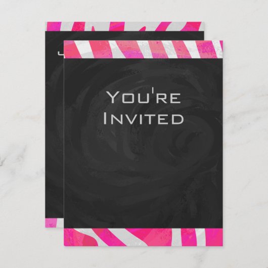 Invitation Zebra Hot rose et blanc avec Monogramme (Devant / Derrière)