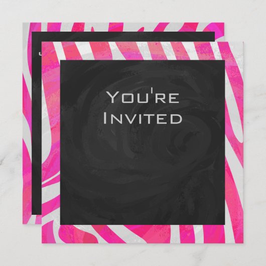 Invitation Zebra Hot rose et blanc avec Monogramme (Devant / Derrière)