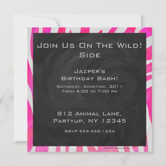 Invitation Zebra Hot rose et blanc avec Monogramme (Dos)
