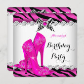 Invitation Zebra Hot rose Glamor High Heures Anniversaire (Devant / Derrière)