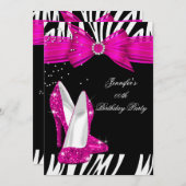 Invitation Zebra Hot Rose High Heel Chaussure Noir Anniversai (Devant / Derrière)