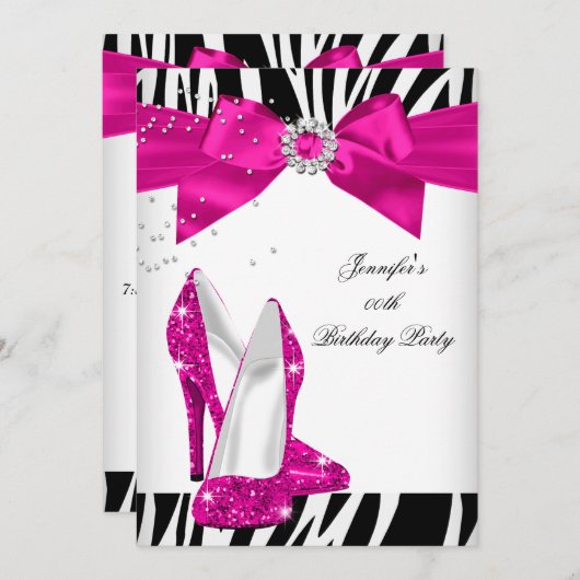 Invitation Zebra Hot Rose High talon Chaussure Noir Anniversa (Devant / Derrière)