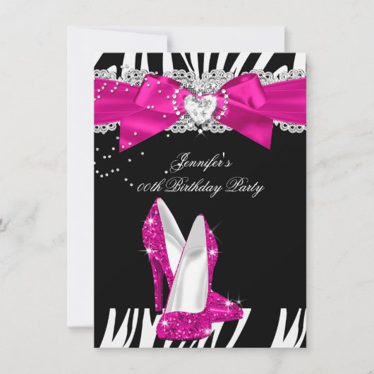 Invitation Zebra Hot Rose High Talon Chaussure Noir Anniversa (Devant)
