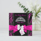 Invitation Zebra Hot rose princesse Baby shower fille noir 2 (Debout devant)