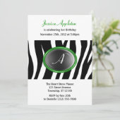 Invitation Zebra Imprimer Verte Monogramme de verre Anniversa (Debout devant)