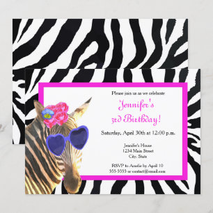 Invitation Zebra juna animal mode glamour joyeux anniversaire
