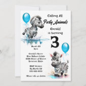 Invitation Zebra jungle safari thème garçons anniversaire ble (Devant)