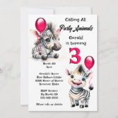 Invitation Zebra jungle safari thème rose noir rayures enfant (Devant)