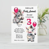 Invitation Zebra jungle safari thème rose noir rayures enfant (Debout devant)