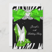 Invitation Zebra Lime Green Parties scintillant haute chaussu (Devant)