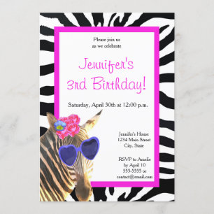Invitation Zebra mode glamour animal fille heureux anniversai