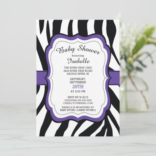 Invitation Zebra moderne Imprimer Girls Baby shower Invitatio (Debout devant)