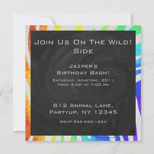 Invitation Zebra Monogram Arc-en-ciel et impression blanche (Dos)
