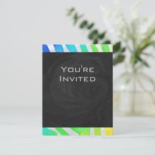 Invitation Zebra Monogram Arc-en-ciel et impression blanche (Debout devant)