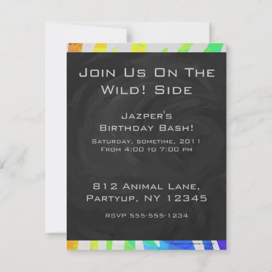 Invitation Zebra Monogram Arc-en-ciel et impression blanche (Dos)