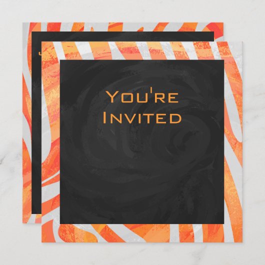 Invitation Zebra Monogram orange et blanc (Devant / Derrière)