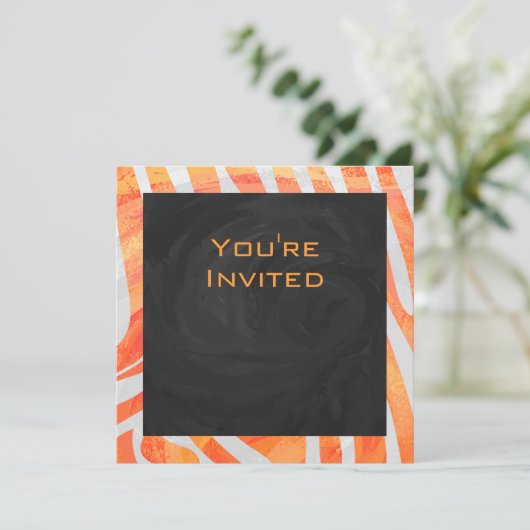 Invitation Zebra Monogram orange et blanc (Debout devant)